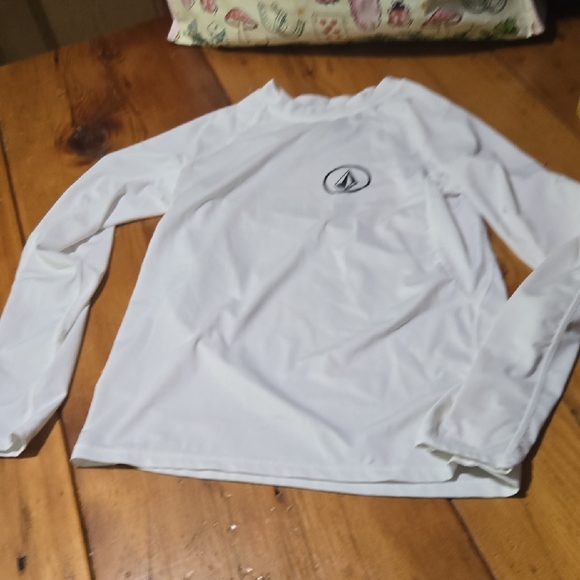 Volcom Rashguard Swim White Long Sleeve Shirt with Logo Sz L - Picture 1 of 4
